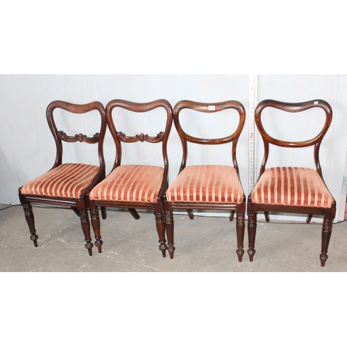 100 - A matched set of 4 Victorian balloon back dining chairs with stuffed seats