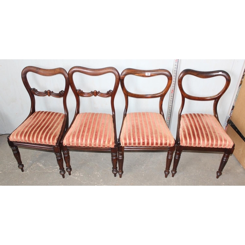 100 - A matched set of 4 Victorian balloon back dining chairs with stuffed seats