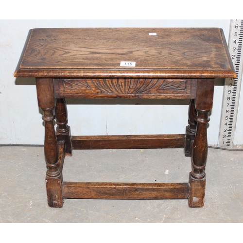 115 - Small oak coffin stool or side table with carved details