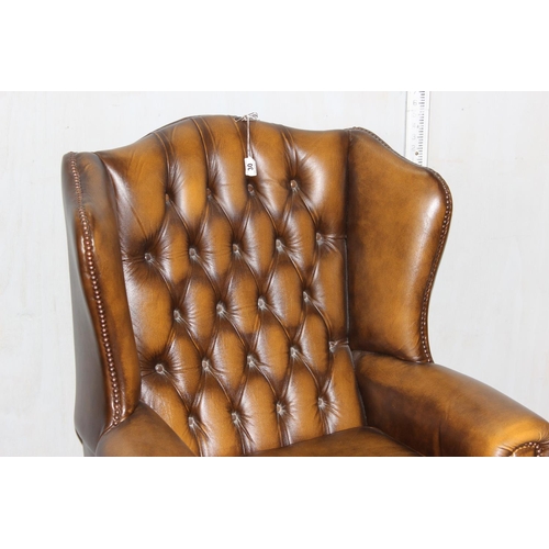 30 - Chesterfield button back armchair in Tan colour on cabriole legs