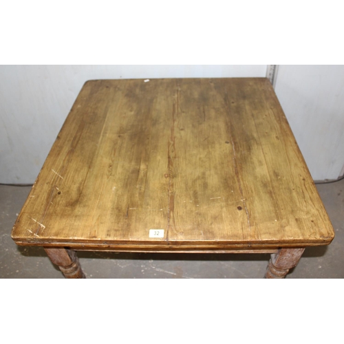 32 - Antique square pine farmhouse kitchen table