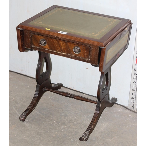 41 - Leather topped small drop leaf table