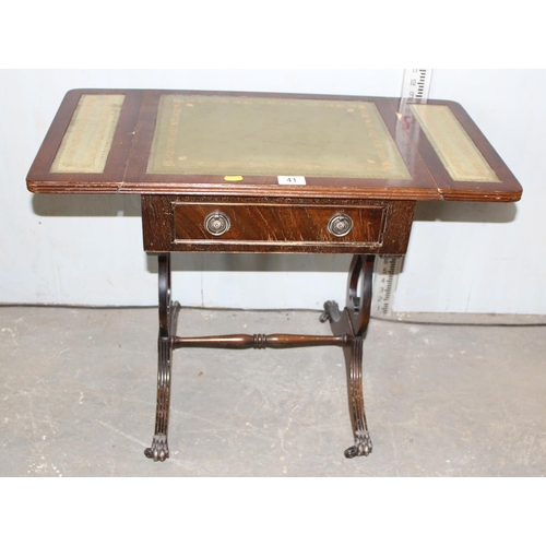 41 - Leather topped small drop leaf table