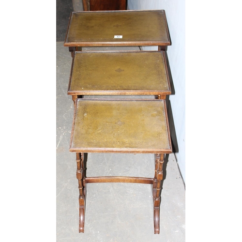 42 - Edwardian style leather topped nest of 3 tables