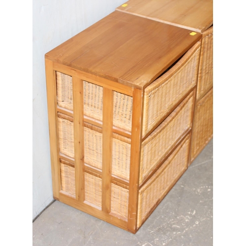 53 - 2 wicker and pine chests of drawers