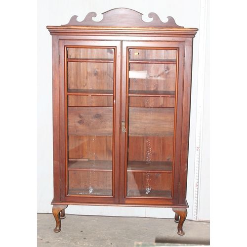 55 - Mahogany glazed display cabinet on cabriolet legs