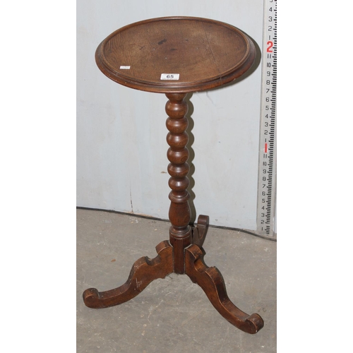 65 - Antique tripod side or wine table with bobbin turned column