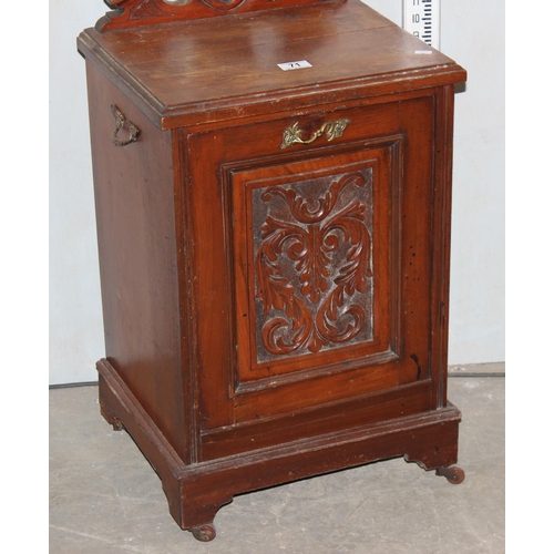 71 - Edwardian Mahogany coal box with carved details