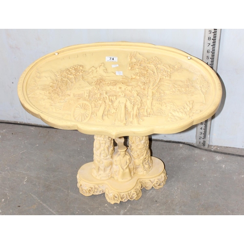 74 - Highly decorative Chinese ivory effect table with relief decoration - This lot is being sold for cha... 