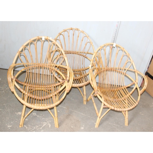 85 - 3 vintage bent bamboo and wicker chairs