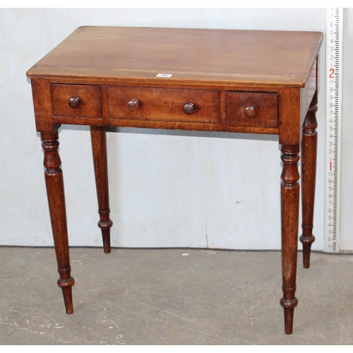 93 - A small antique Mahogany desk or hall table with 3 drawers