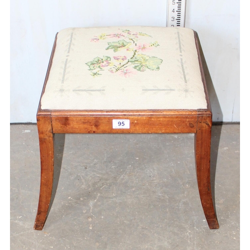 95 - Vintage Mahogany stool with splayed legs and tapestry seat