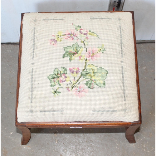 95 - Vintage Mahogany stool with splayed legs and tapestry seat