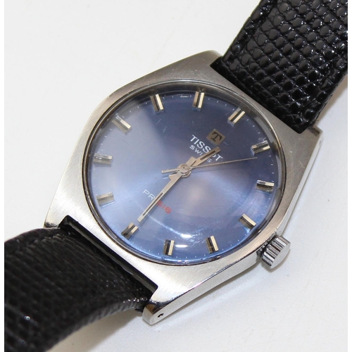 1402 - A vintage Tissot PR516 manual wind wristwatch with blue dial, replacement leather strap