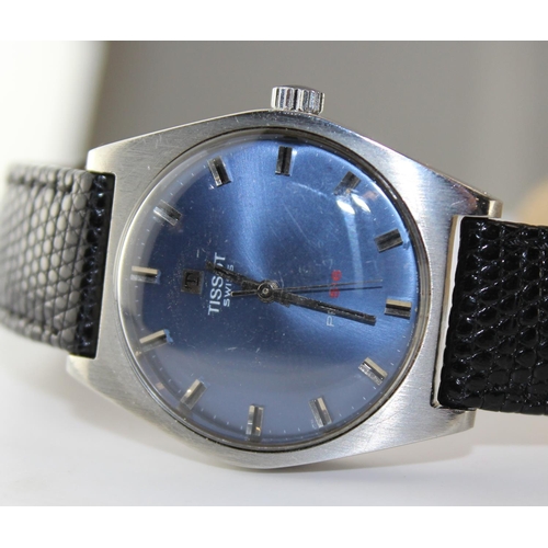 1402 - A vintage Tissot PR516 manual wind wristwatch with blue dial, replacement leather strap