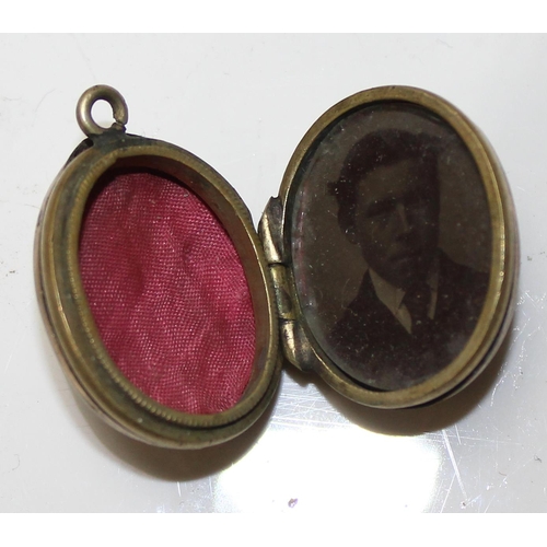 1405 - An antique gold plated fob watch and a gold plated locket