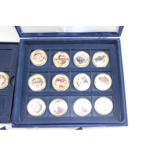 1303 - 16 Cook Island commemorative gold plated coins, Prince William & Kate Royal Wedding, with display bo... 