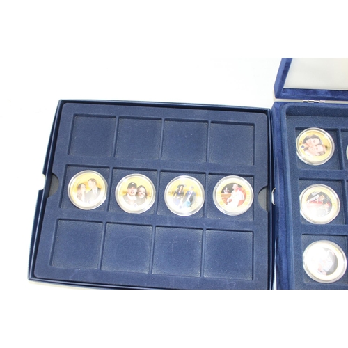 1303 - 16 Cook Island commemorative gold plated coins, Prince William & Kate Royal Wedding, with display bo... 