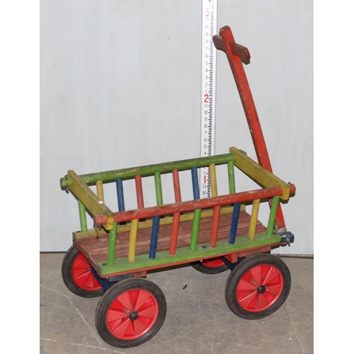 1503 - A vintage wooden children's pull along cart or trolley