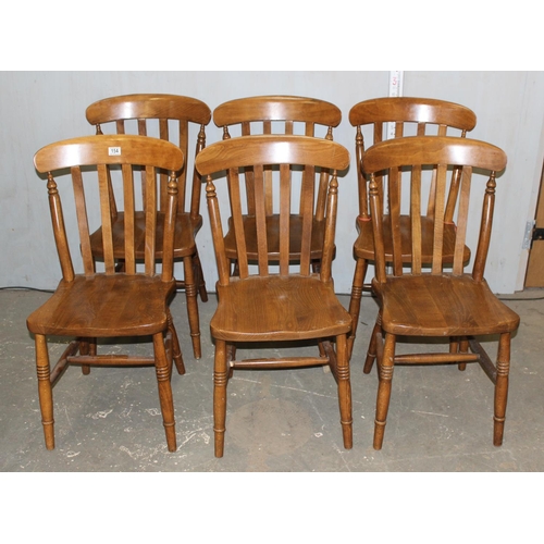 154 - A set of 6 slat back farmhouse kitchen chairs