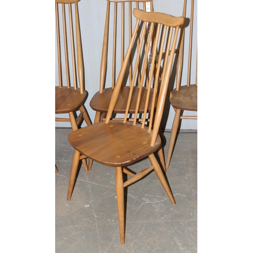 158 - A set of 6 (4 dining & 2 carver) Ercol Goldsmith pattern dining chairs, blonde finish