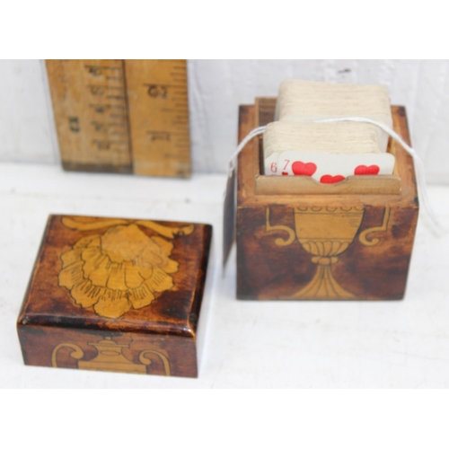 1618 - An early 20th century Japanese lacquered travelling inkwell and a vintage decorated wooden card case