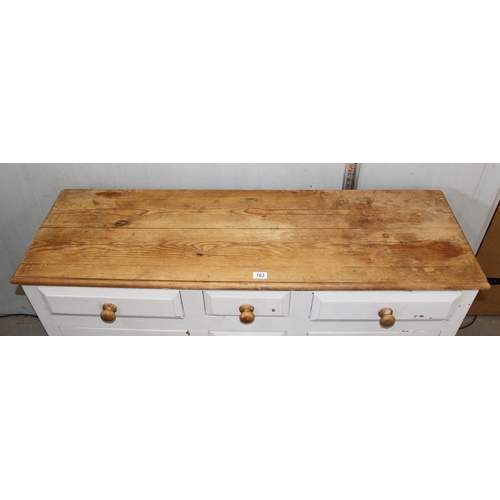 163 - A vintage painted pine 2 door 3 drawer sideboard