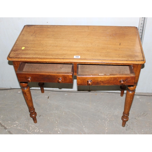 166 - An antique 2 drawer hall table on turned legs