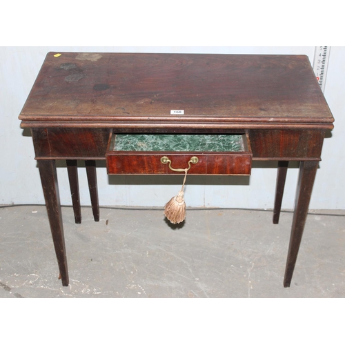 168 - Antique folding Mahogany tea table with drawer