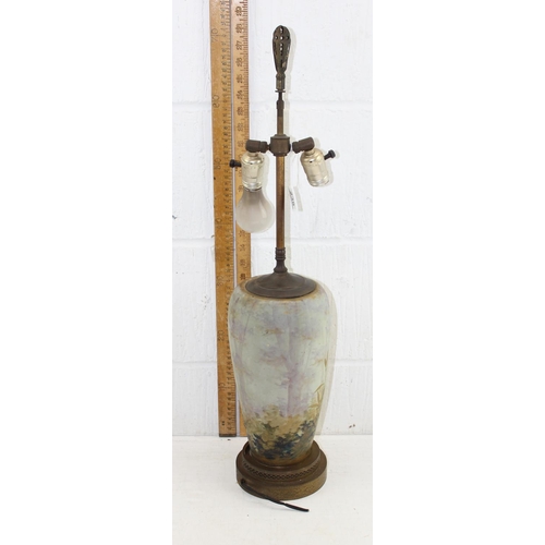 238 - An antique Secessionist Art Nouveau lamp formed with a pottery body and gilt mounts; the pottery bod... 