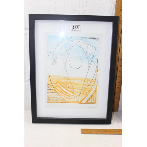 455 - Barbara Hepworth print & an unusual colourful framed fabric print