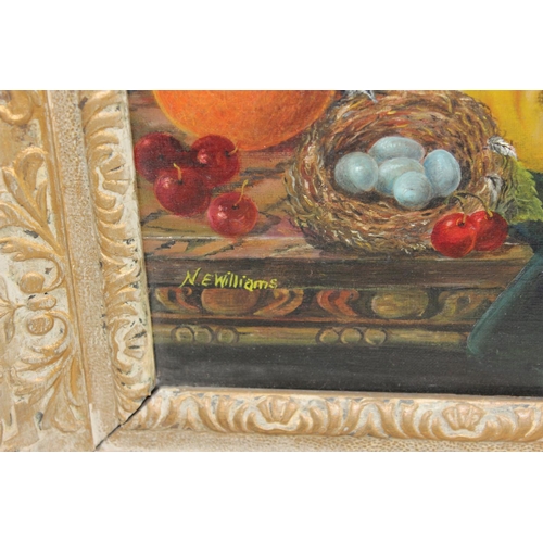 458 - Neville Williams (XX), still life of fruit, framed oil on canvas signed, in impressive gilt frame