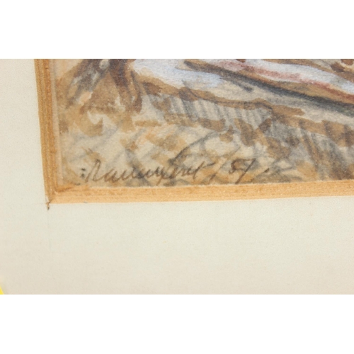 467 - A pencil and watercolour of a boat on beach, indistinctly signed lower left, dated 57