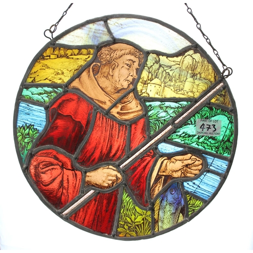 473 - 2 early 20th century stained glass panels, one dated 1946, likely using older glass