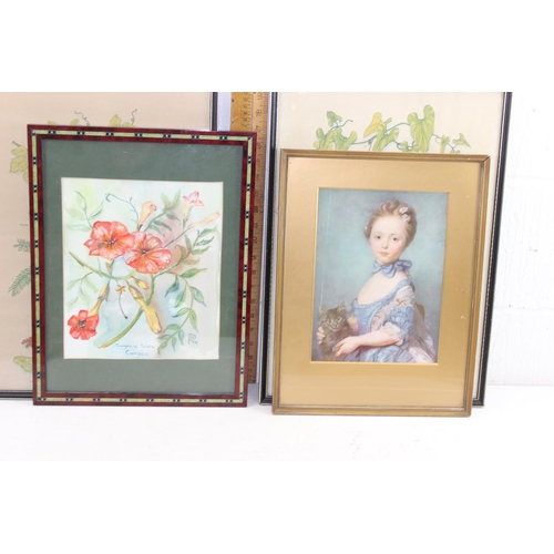 482 - 4 assorted pictures and a gilt framed easel mirror