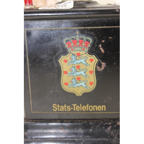 700 - An antique Stats-Telefonen hand crank desk telephone with metal body and Bakelite receiver