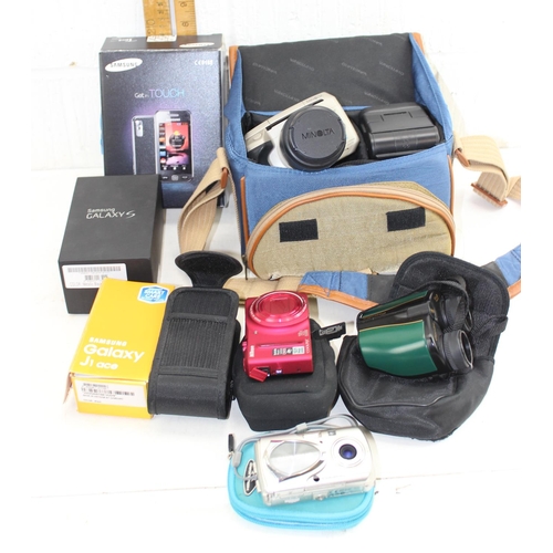 701 - Box of assorted cameras, binoculars, mobile phones etc