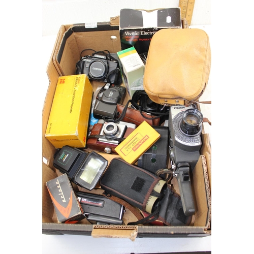 708 - Box of assorted cameras and accessories