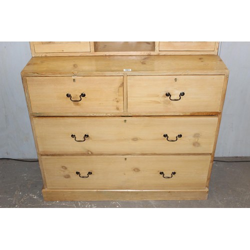 161 - An antique pine 2 over 2 chest of drawers with cupboard top