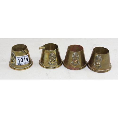 1014 - 4 brass trench art pots, Royal Fusiliers crests - This lot is being sold on behalf of the Style Acre... 