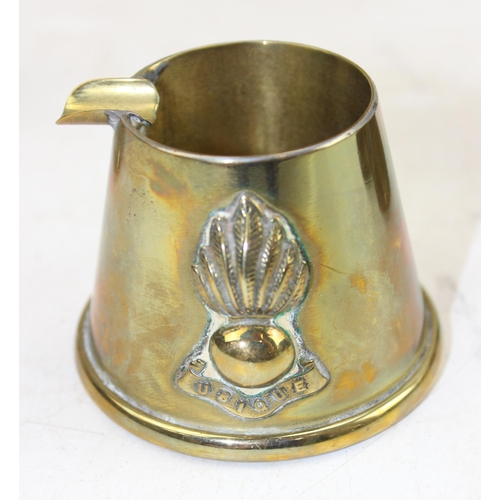 1014 - 4 brass trench art pots, Royal Fusiliers crests - This lot is being sold on behalf of the Style Acre... 