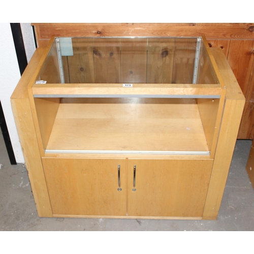 173 - A lightwood jewellery shop glass display cabinet, approx 38