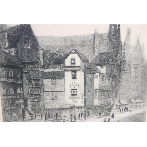 492 - Walter Edwin Law R.A., Antique engraving of John Knot's House, Edinburgh in gilt frame - This lot is... 