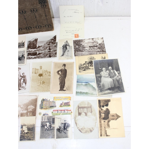 579 - Antique postcard album with contents, some photographs and various other ephemera - This lot is bein... 