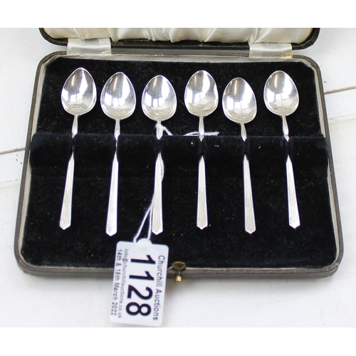 1128 - A boxed set of silver coffee spoons, Sheffield 1934 by TAH, approx 52g gross