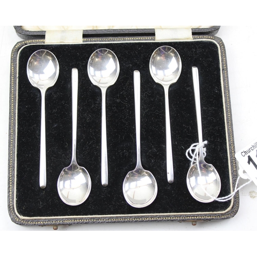 1129 - A boxed set of silver coffee spoons, Birmingham 1936 by William Suckling Ltd, approx 42g gross