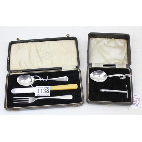 1138 - A boxed silver christening set, Birmingham 1944 & another boxed cutlery set (2)