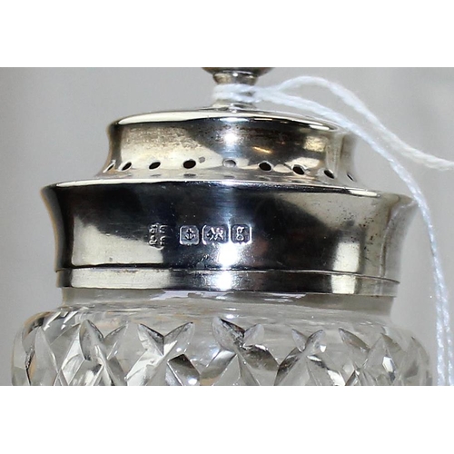 1140 - A silver topped and cut glass sugar caster or muffineer, Birmingham 1906 by J. Sherwood & Sons