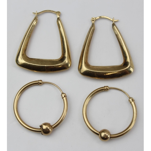 1225 - 2 pairs of yellow metal earrings, one pair marked 375 & the other 9k, approx 1.87g gross weight