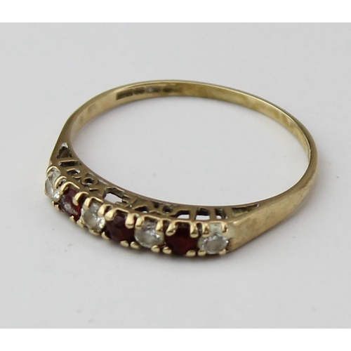 1226 - 9ct gold white and red stone ring, I Love You mounting, approx size P, approx 1.21g gross